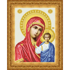 ТО047ан3243k Казанська Ікона Божої Матері, на атласі. Барвиста вишиванка. Набір для вишивки бісером