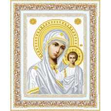 ТО049ан2332k Казанська Ікона Божої Матері, на атласі. Барвиста вишиванка. Набір для вишивки бісером