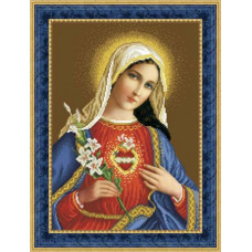 ТО076ан3143k Ікона Відкрите Серце Марії, на атласі. Барвиста вишиванка. Набір для вишивки бісером