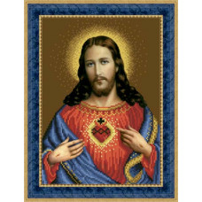 ТО079ан2332k Ікона Відкрите Серце Ісуса, на атласі. Барвиста вишиванка. Набір для вишивки бісером