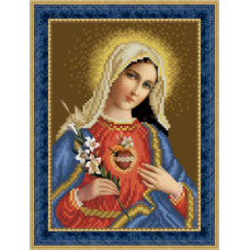 ТО080ан1622k Ікона Відкрите Серце Марії, на атласі. Барвиста вишиванка. Набір для вишивки бісером