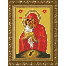 ТО082ан3043k Почаївська Ікона Божої Матері, на атласі. Барвиста вишиванка. Набір для вишивки бісером