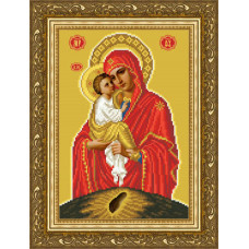 ТО083ан2232k Почаївська Ікона Божої Матері, на атласі. Барвиста вишиванка. Набір для вишивки бісером