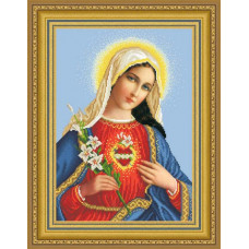 ТО085ан3143k Ікона Відкрите Серце Марії, на атласі. Барвиста вишиванка. Набір для вишивки бісером