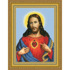 ТО086пн3143k Ікона Відкрите Серце Ісуса, на габардині. Барвиста вишиванка. Набір для вишивки бісером