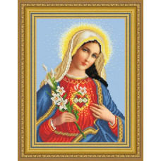 ТО087ан2332k Ікона Відкрите Серце Марії, на атласі. Барвиста вишиванка. Набір для вишивки бісером