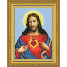 ТО088ан2332k Ікона Відкрите Серце Ісуса, на атласі. Барвиста вишиванка. Набір для вишивки бісером