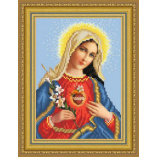 ТО089ан1622k Ікона Відкрите Серце Марії, на атласі. Барвиста вишиванка. Набір для вишивки бісером
