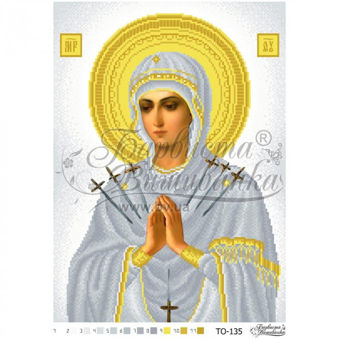 ТО135ан3143 Ікона Божої Матері Пом'якшення злих сердець. Барвиста вишиванка. Схема для вишивки бісером