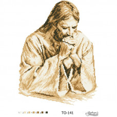 ТО141ан3545 Ісус в молитві (сепія) на атласі. Барвиста вишиванка. Схема для вишивки бісером