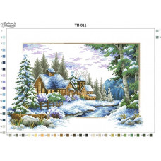 ТП011пн5237 Пейзаж Зима на габардині. Барвиста вишиванка. Схема на тканині для вишивання бісером