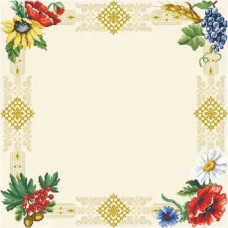 ТР030аМ5252k Барвиста вишиванка Набір для вишивки бісером - Скатертина Народні Символи України 80х80 см (атлас, бежевий)