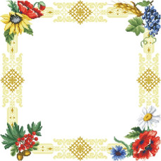 ТР030пБ5252k Барвиста вишиванка Набір для вишивки бісером - Скатертина Польова 75х75 см (габардин, білий)