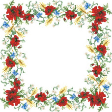 ТР031пБ5555k Барвиста вишиванка Набір для вишивки бісером - Скатертина Соняшники 75х75 см (габардин, білий)