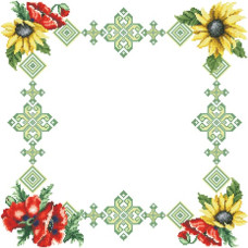 ТР033пБ5252k Барвиста вишиванка Набір для вишивки бісером - Скатертина Яблуневий сад 75х75 см (габардин, білий)