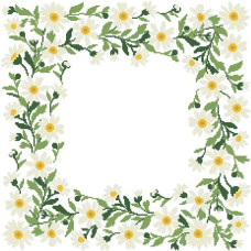 ТР034пБ5252k Барвиста вишиванка Набір для вишивки бісером - Скатертина Весняні Ромашки 75х75 (габардин, білий)