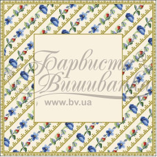 ТР037аМ5959i Барвиста вишиванка Набір для вишивки друкованим хрестиком - Скатертини Квіткові візерунки 80x80 см (атлас бежевий)
