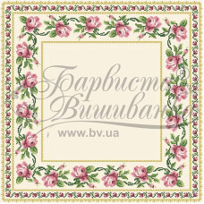 ТР038аМ5656i Барвиста вишиванка Набір для вишивки друкованим хрестиком - Скатертини рожеві Троянди 80x80 см (атлас бежевий)