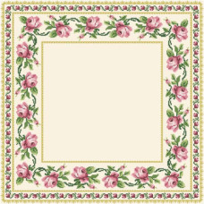 ТР038аМ5656k Барвиста вишиванка Набір для вишивки бісером - Скатертина Рожеві Троянди 80х80 (атлас, бежевий)