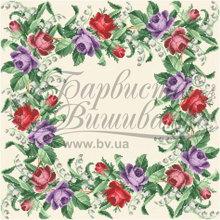 ТР045аМ5454i Барвиста вишиванка Набір для вишивки друкованим хрестиком - Скатертина Барви весни 80x80 см (атлас бежевий)