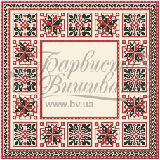 ТР046аМ5050i Барвиста вишиванка Набір для вишивки друкованим хрестиком - Скатертина Український орнамент 80x80 см (атлас бежевий)
