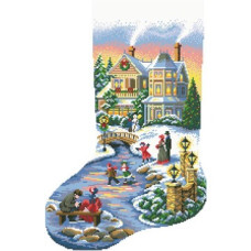 ТР155аБ3149k Барвиста вишиванка Набір для вишивки бісером - Пошитий новорічний чобіток Чарівна ковзанка 31x49 (атлас, білий)