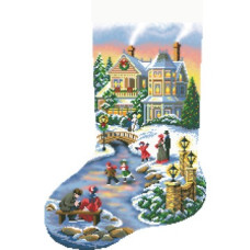 ТР157аБ3149k Барвиста вишиванка Набір для вишивки бісером - Пошитий новорічний чобіток Вечірня ковзанка 31x49 (атлас, білий)