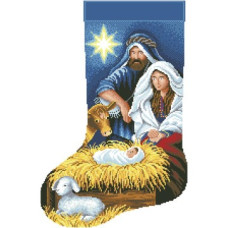 ТР161аБ3149k Барвиста вишиванка Набір для вишивки бісером - Пошитий новорічний чобіток Різдвяний вечір 31x49 (атлас, білий)