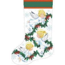 ТР163аБ3149k Барвиста вишиванка Набір для вишивки бісером - Пошитий новорічний чобіток Ангелики 31x49 (атлас, білий)