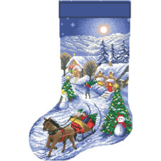 ТР165аБ3149k Барвиста вишиванка Набір для вишивки бісером - Пошитий новорічний чобіток Напередодні свята 31x49 (атлас, білий)