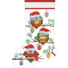ТР167аБ3149k Барвиста вишиванка Набір для вишивки бісером - Пошитий новорічний чобіток Новорічні Сови 31x49 (атлас, білий)