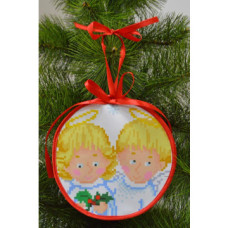 ТР215аБ1414k Барвиста вишиванка Набір для вишивки бісером - Пошита новорічна іграшка Щасливі ангелики 14x14 см (атлас)