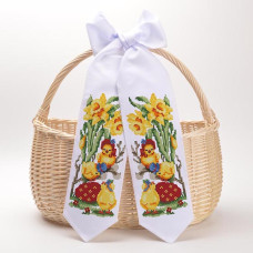 ТР396дн1199k Барвиста вишиванка Набір для вишивки бісером - Великодній бант 11x145 см, домоткане полотно