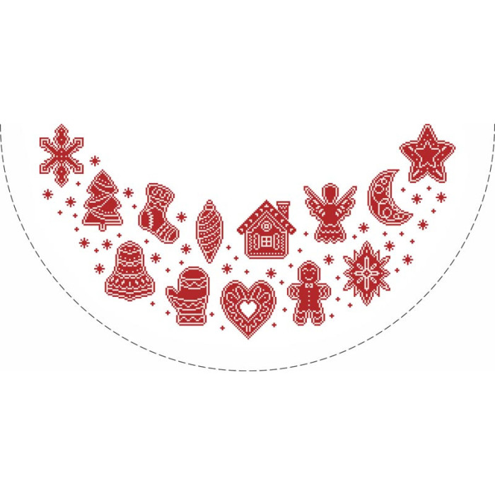 ТР891аБ7070i Барвиста вишиванка Набір для вишивки друкованим хрестиком - Пошита спідничка під ялинку Новорічні прикраси 70x70 см (атлас, колір білий)