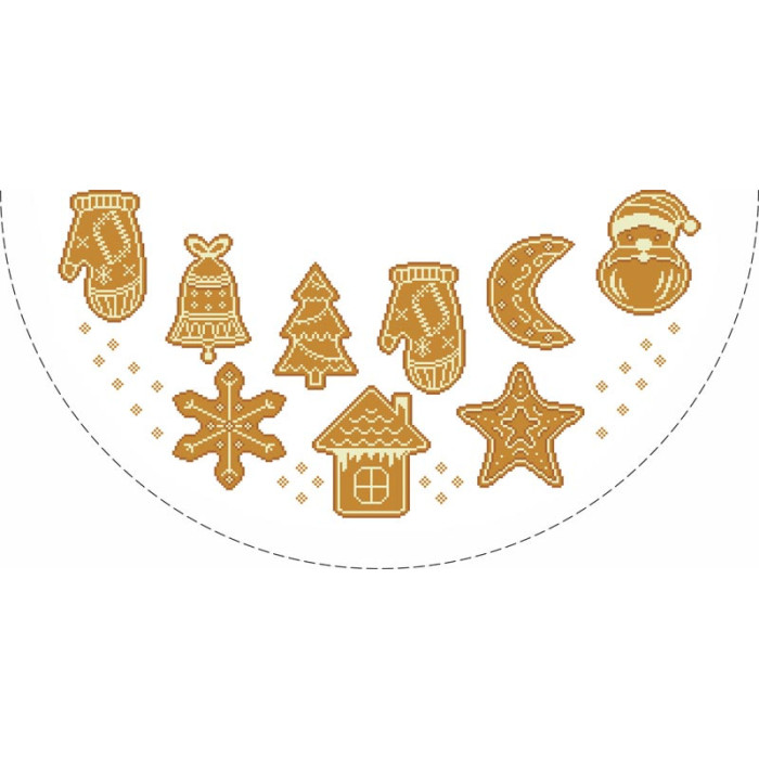 ТР892пБ7070i Барвиста вишиванка Набір для вишивки друкованим хрестиком - Пошита спідничка під ялинку Смаколики Різдва 70x70 см (габардин, колір білий)