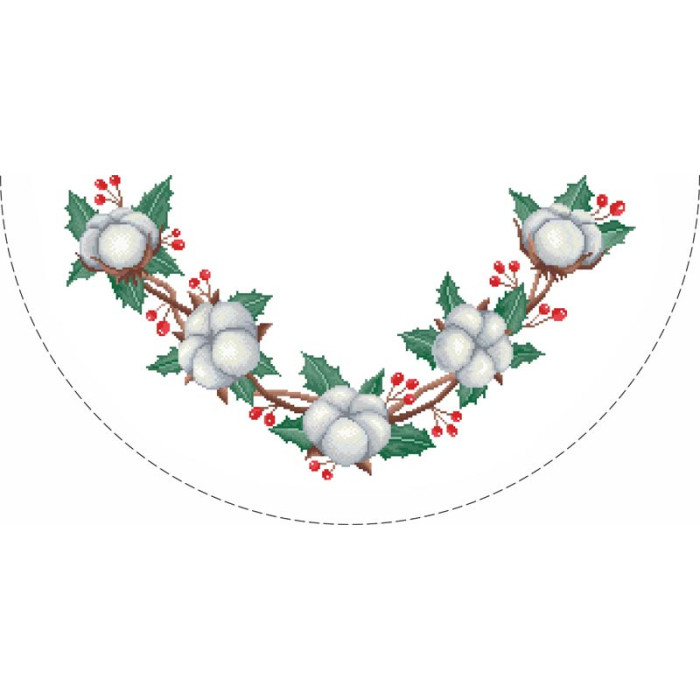 ТР893аБ7070i Барвиста вишиванка Набір для вишивки друкованим хрестиком - Пошита спідничка під ялинку Зимова ніжність 70x70 см (атлас, колір білий)