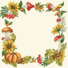 ТР895аМ5050 Барвиста вишиванка Заготовка для вишивки бісером або нитками - Скатертина Осінній оберіг 50x50 см (атлас бежевий)