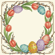 ТР916аМ5050k Барвиста вишиванка Набір для вишивки бісером - Скатертина Великодній оберіг 80х80 см (атлас бежевий)