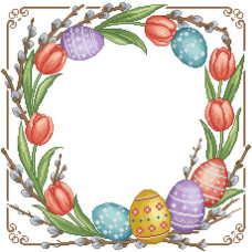 ТР916пБ5050 Барвиста вишиванка Заготовка для вишивки бісером або нитками - Скатертина Великодній оберіг 75x75 см (габардин)