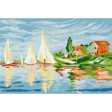 TS34 Пейзаж «Регата в Аржантеї», К. Моне, 50х73 см. Quick Tapestry. Набір для вишивки пряжею гобеленовим стібком по канві з малюнком