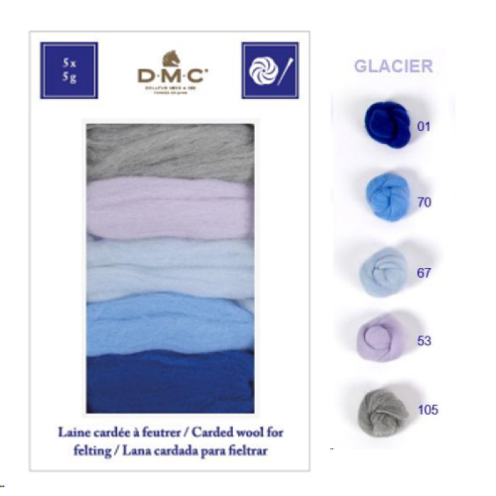U2367_Glacier DMC Комплект вовни для валяння - Льодовик 25 гр (100% вовна, 5 кольорів)