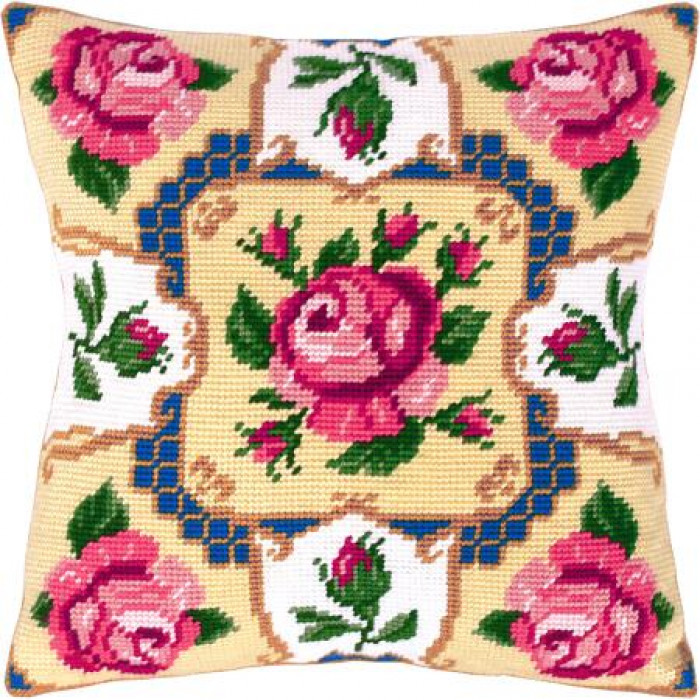 V43 Традиційні троянди. Подушка. Чарівниця. Набір для вишивки пряжею пів хрестиком по малюнку на тканині