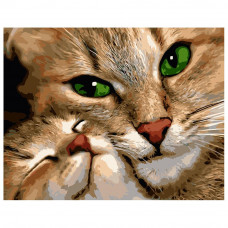 VA-0915 Кішка з кошеням, 40х50 см. Strateg. Картина за номерами (Стратег)