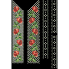 ВЧ049кЧнннн Вставка для чоловічої сорочки, атлас-коттон, чорний. Барвиста вишиванка. Заготовка для вишивки бісером
