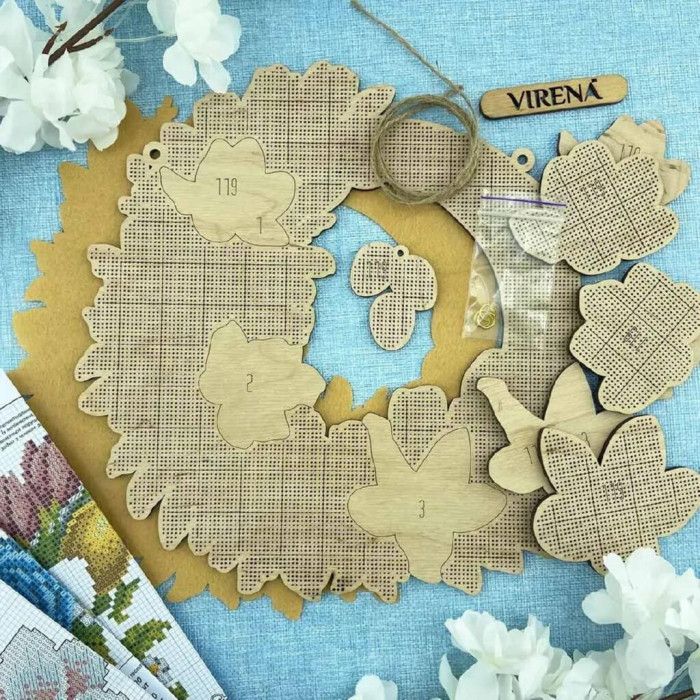 Віночок_119 Virena Заготовка для вишивки бісером по дереву - Віночок настінний Великдень, 26x27 см