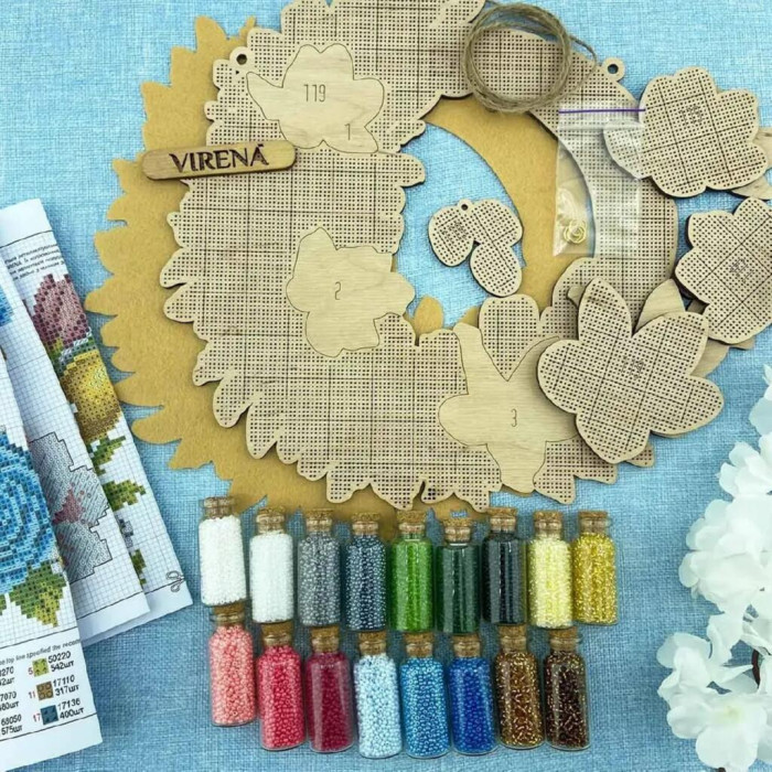 Віночок_119 Virena Заготовка для вишивки бісером по дереву - Віночок настінний Великдень, 26x27 см