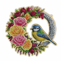 Віночок_120 Virena Заготовка для вишивки бісером по дереву - Віночок настінний Синичка, 26x26 см