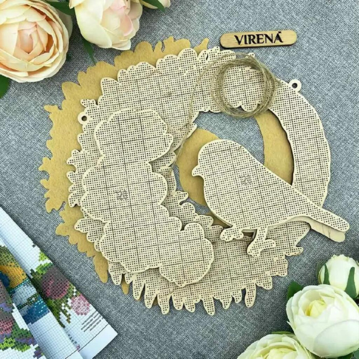 Віночок_120 Virena Заготовка для вишивки бісером по дереву - Віночок настінний Синичка, 26x26 см