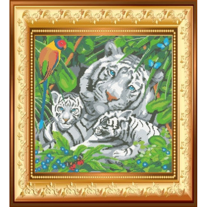 ВКД-12 Великі кішки. Білі тигри. Княгиня Ольга. Схема на тканині для вишивання бісером