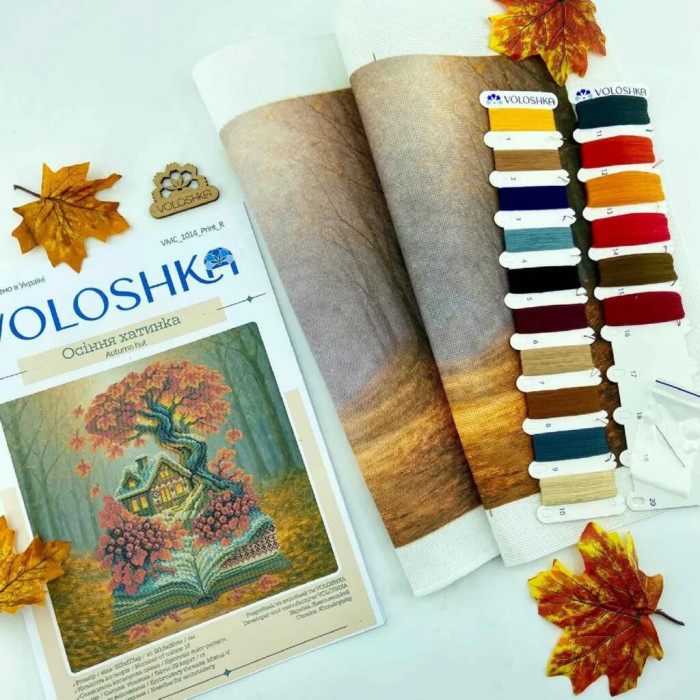 VMC_1014 Voloshka Набір для вишивки рахунковим хрестиком - Осіння хатинка 20,5x29 см, Aida 16 (канва з фоном)